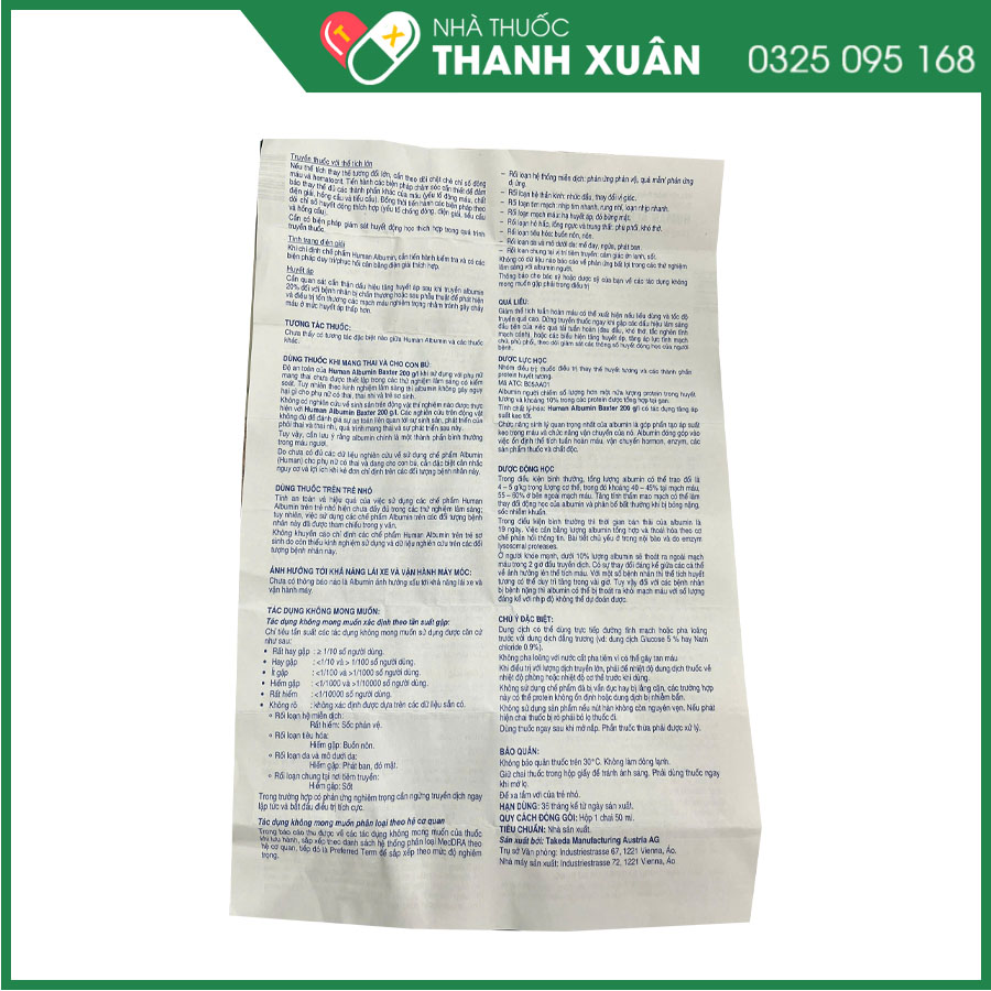 Human Albumin Baxter 200 g/l giúp phục hồi và duy trì thể tích máu